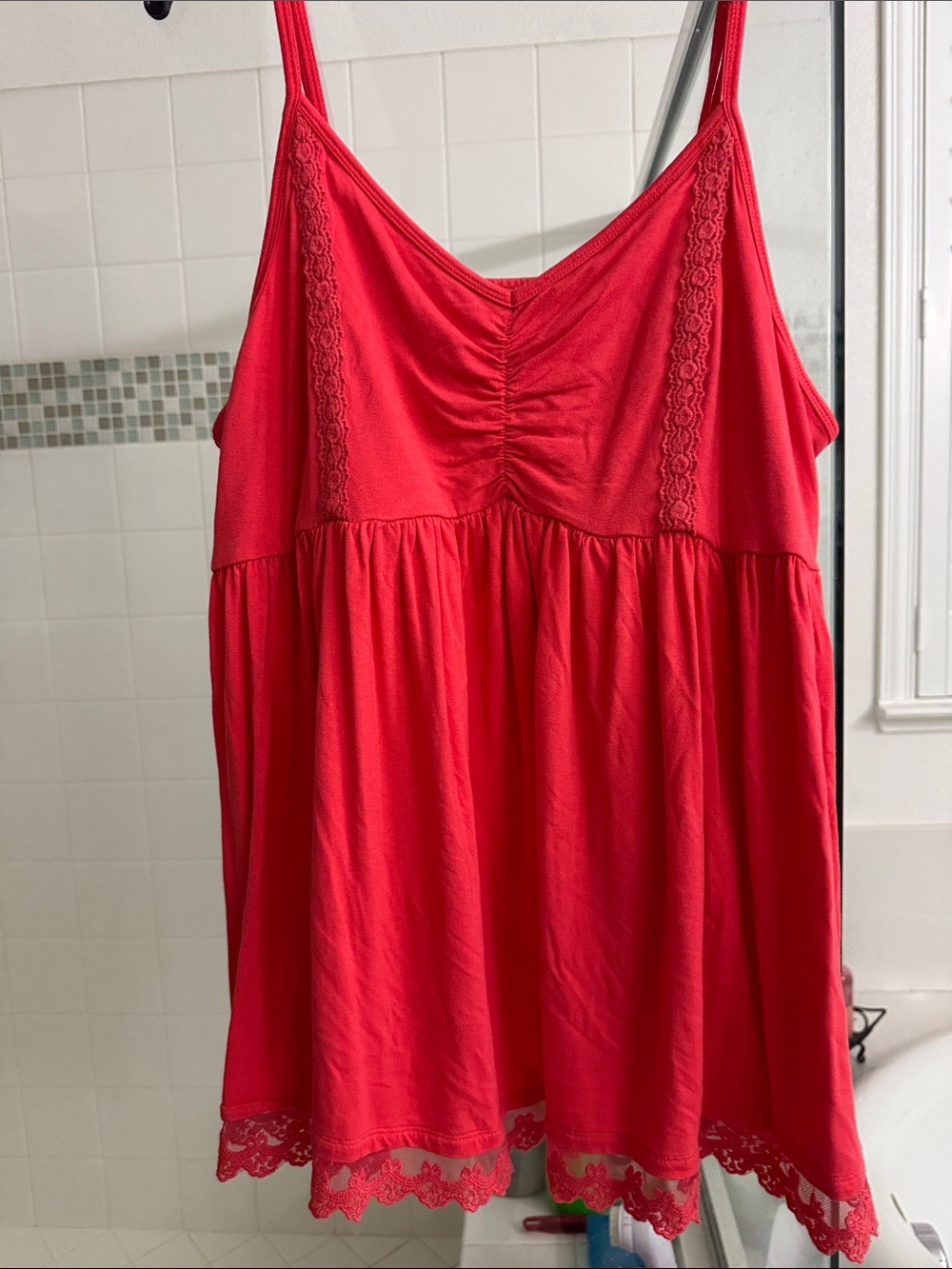 torrid Red/orange/pink Lace-Trim Sleeveless Camisole